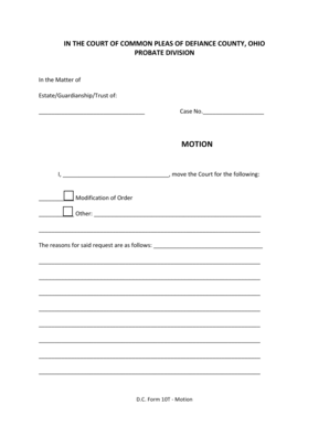 Ohio Probate Court Motion Form