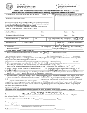 North Carolina Notary Public Reappointment Application