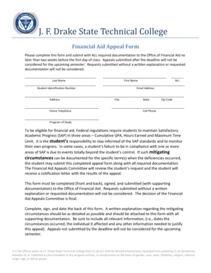 Telemedicine documentation template - Drake State Technical College Financial Aid Appeal Form Please complete this form and submit with ALL required documentation to the Office of Financial Aid no later than two weeks before the first day of class