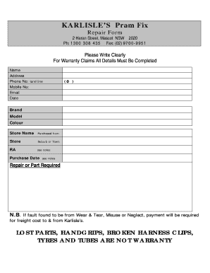 Karlisle's Pram Repair Form