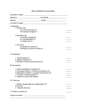 Art Activity Evaluation Form