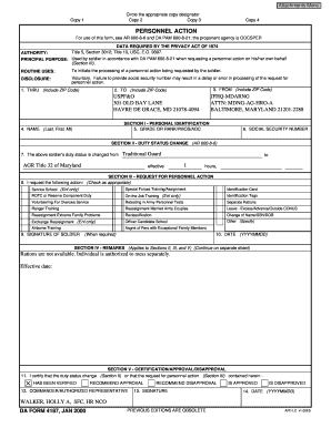 US Army Personnel Action Form