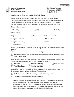 Application for Free Library Service