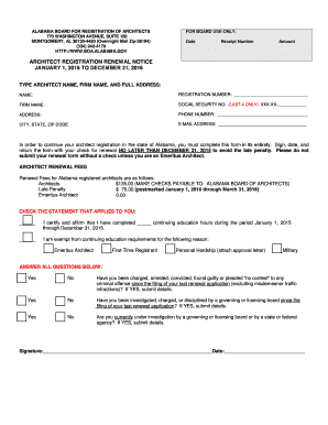 Alabama Architect Registration Renewal Notice