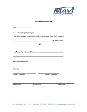 Tenant Notice to Vacate