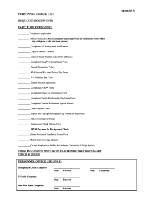Alabama Part Time Personnel Checklist