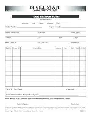 Bevill State Community College Registration Form
