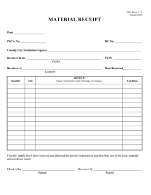 Material Receipt Form 9
