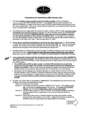 ACCME CME Activity List Form