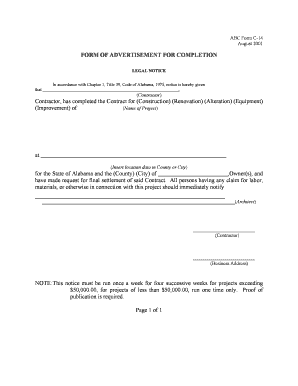 Alabama Construction Completion Notice