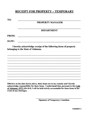 Alabama Temporary Property Receipt