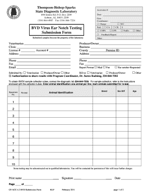 BVD Virus Ear Notch Testing Submission Form