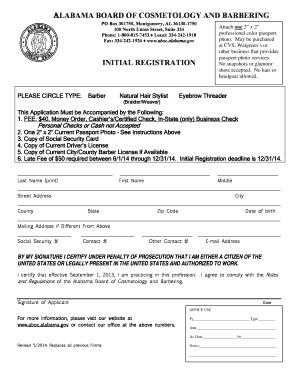 Alabama Board of Cosmetology and Barbering Initial Registration