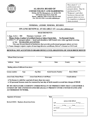 Alabama Cosmetology and Barbering License Renewal Form