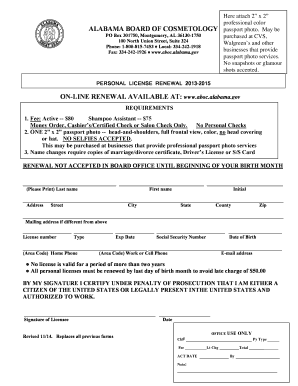 Alabama Cosmetology License Renewal Form