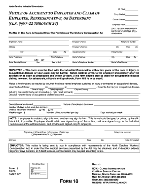 North Carolina Workers' Compensation Claim Form 18