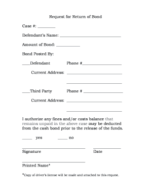 Request for Return of Bond