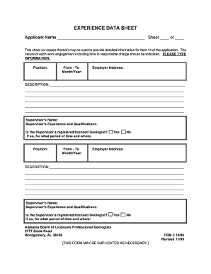 Experience Data Sheet
