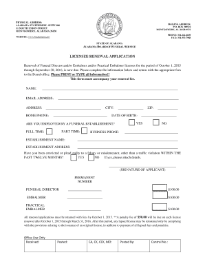 Alabama Funeral Director License Renewal Application