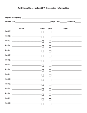 Instructor/JPR Evaluator Information Form