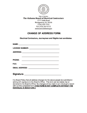 Alabama Electrical Contractor Change of Address Form