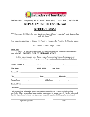 Alabama Replacement License/Permit Request Form