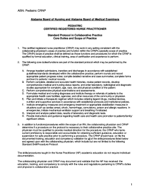 Pediatric CRNP Standard Protocol Agreement