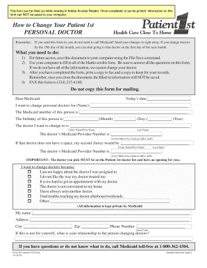 Patient 1st Doctor Change Form