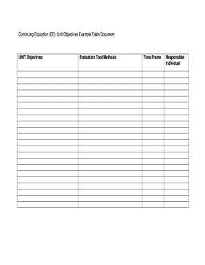 Continuing Education Unit Objectives Template