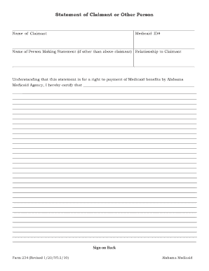 Alabama Medicaid Statement of Claimant