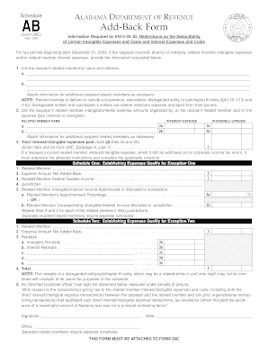 Alabama Add-Back Form 20C