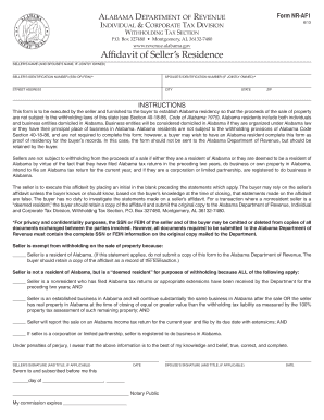 Alabama Seller's Residency Affidavit