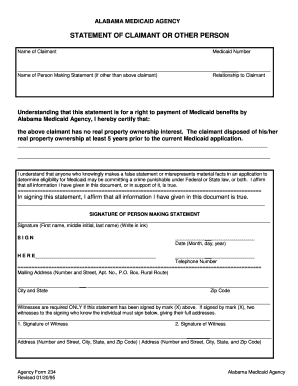 Alabama Medicaid Statement of Claimant