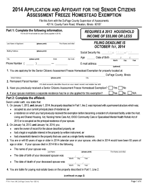 Senior Citizens Assessment Freeze Homestead Exemption Application