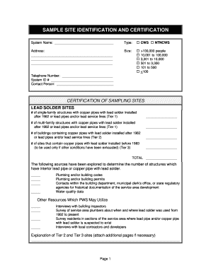 Lead Sampling Site Certification Form