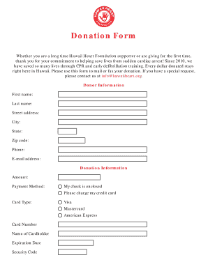 Hawaii Heart Foundation Donation Form