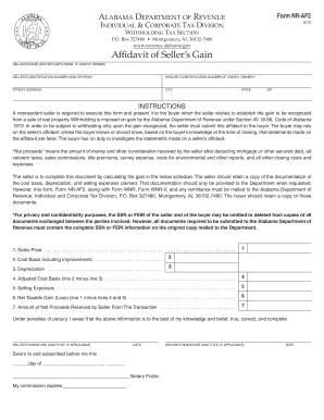 Alabama Seller's Gain Affidavit