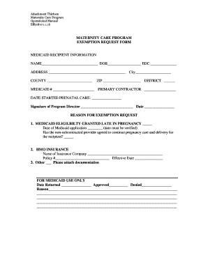 Maternity Care Program Exemption Request Form