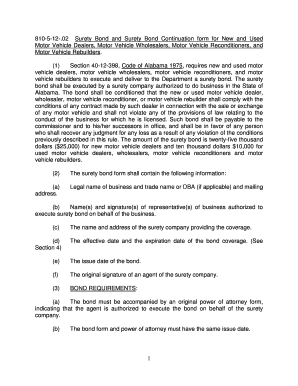 Alabama Motor Vehicle Dealer Surety Bond Form