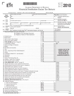 Alabama Financial Institution Excise Tax Return