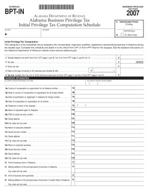 Alabama Business Privilege Tax Initial Computation Schedule