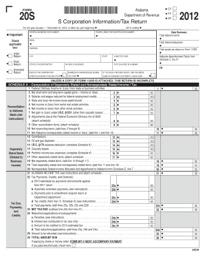Alabama S Corporation Tax Return Form 20S