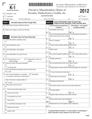 Alabama Schedule K-1 Form