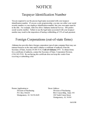 Alabama Vendor Application Form