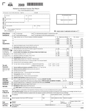 Alabama Individual Income Tax Return Form 40A
