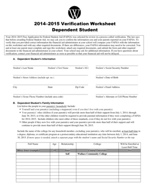 2014–2015 Verification Worksheet