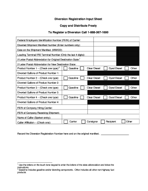 Diversion Registration Input Sheet