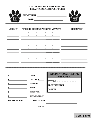 University of South Alabama Departmental Deposit Form