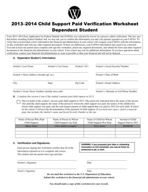 2013–2014 Child Support Paid Verification Worksheet