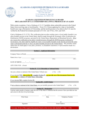 Alabama Declaration of Citizenship or Lawful Presence